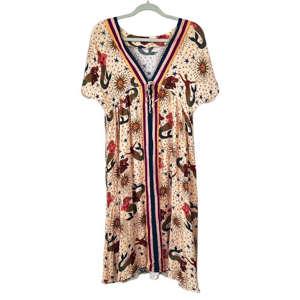 ANTHROPOLOGIE Farm Rio Mermaid Midi Dress Size Small Whimsical Novelty Print